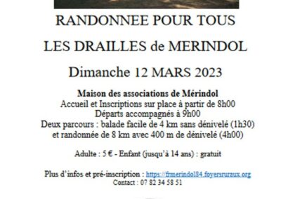 RANDONNÉE POUR TOUS – LES DRAILLES DE MERINDOL – 12 MARS 2023